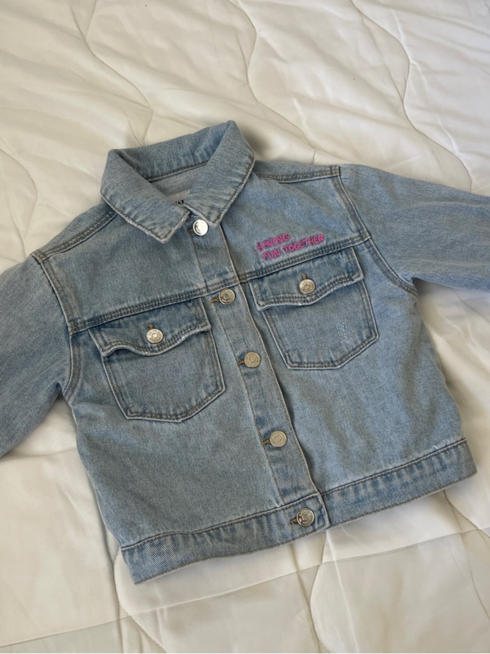 Zara Light Blue Denim Jacket with Pink Embroidery